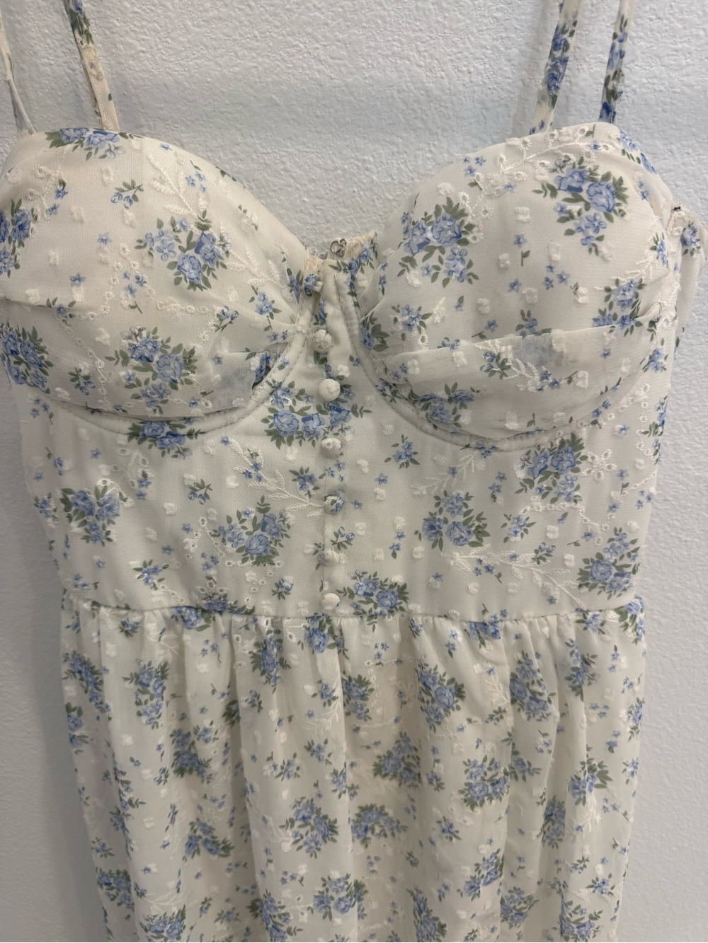 Windsor Cream Midi Dress with Blue Floral Print - Picture 2 of 4